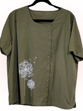 CUTE DANDELION POOF COTTON WOMEN'S TOP BLOUSE EUC 1X